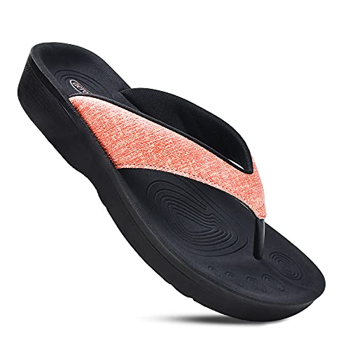 AEROTHOTIC Slip On Recovery Footwear Plantar Fasciitis Flip Flops for Women Yoga Mat Outdoor Walking Beach Ladies Arch Support Summer Thong Dressy Casual Sandals (Mellow Peach, Size 6) - Image 1