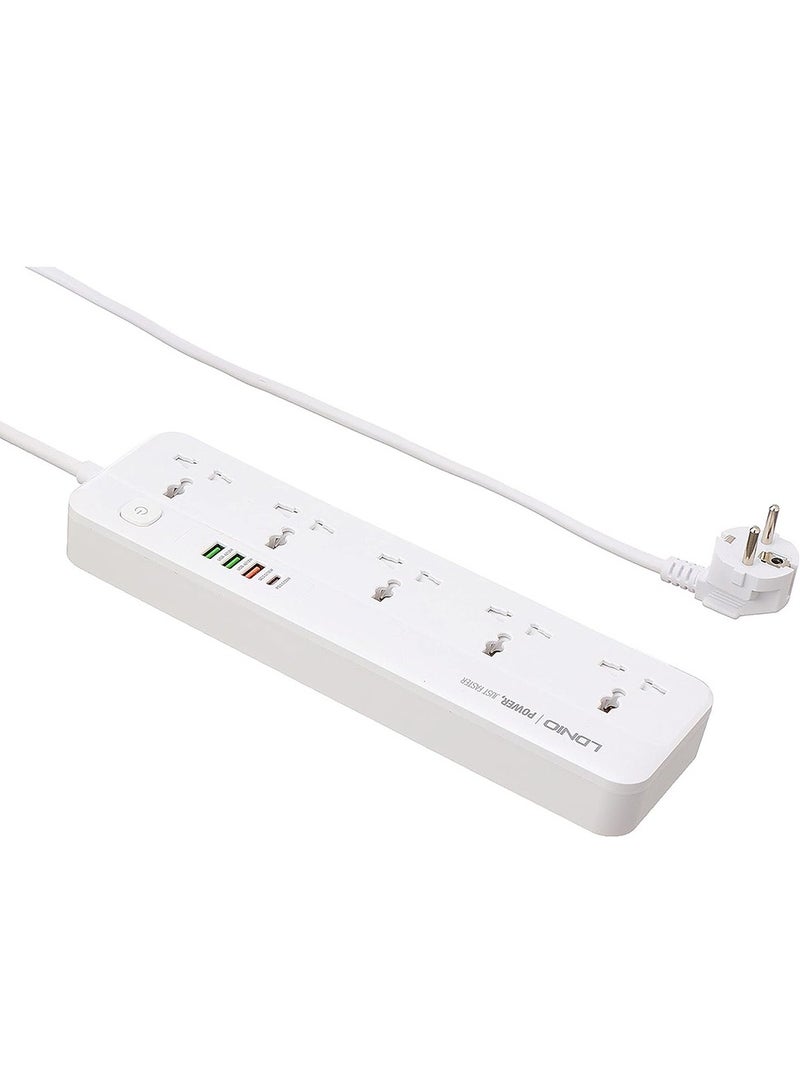لدنيو مشترك كهرباء Surge سريع الشحن SC5415 - مع 5 منافذ تيار متردد و4 منافذ شحن USB مقبس طاقة PD بطول 2 متر - أبيض - Image 1