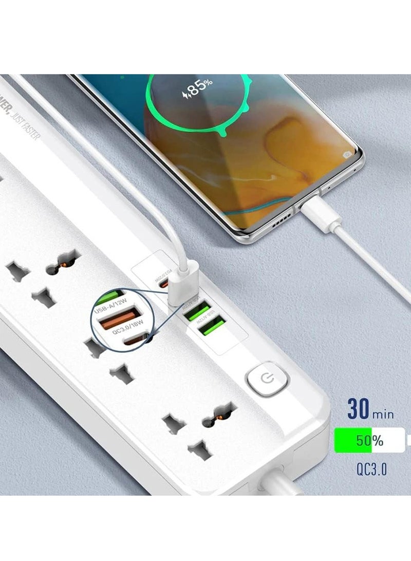 لدنيو مشترك كهرباء Surge سريع الشحن SC5415 - مع 5 منافذ تيار متردد و4 منافذ شحن USB مقبس طاقة PD بطول 2 متر - أبيض - Image 3