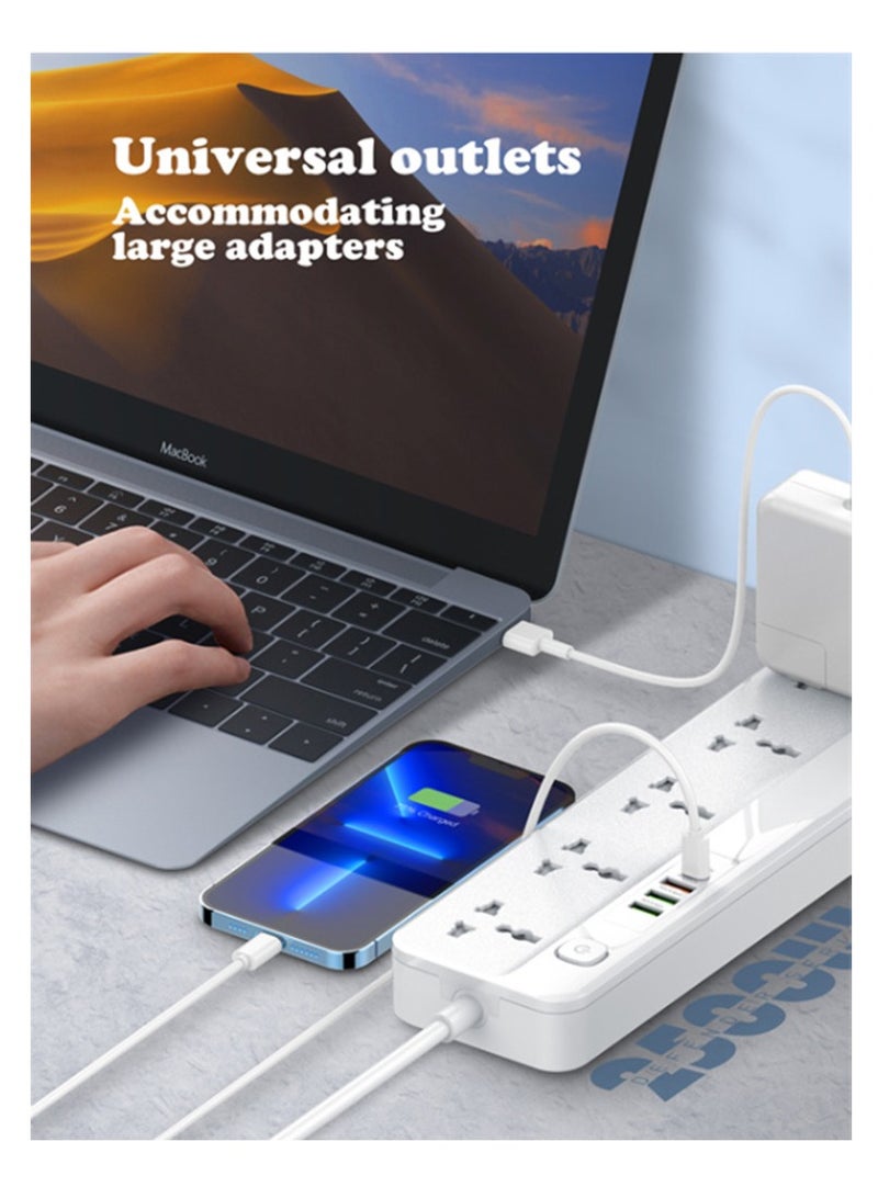 لدنيو مشترك كهرباء Surge سريع الشحن SC5415 - مع 5 منافذ تيار متردد و4 منافذ شحن USB مقبس طاقة PD بطول 2 متر - أبيض - Image 2