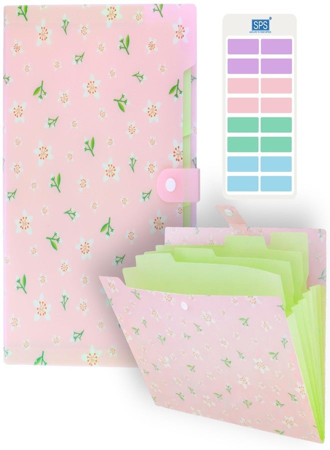 SPS 5 Pocket Expanding File Folder Aesthetic Design - Fits A4 & Letter Size Document Organizer, Accordion File Folders, File for Office, Portable File Organizer, School & Home - Blush Pink Meadow - Image 1