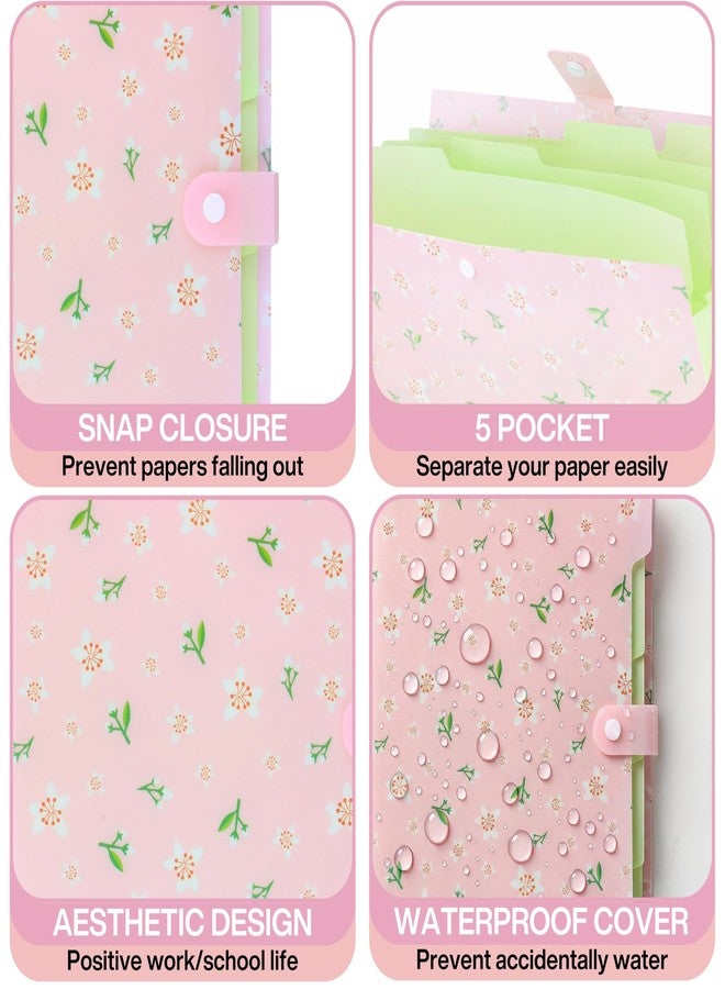 SPS 5 Pocket Expanding File Folder Aesthetic Design - Fits A4 & Letter Size Document Organizer, Accordion File Folders, File for Office, Portable File Organizer, School & Home - Blush Pink Meadow - Image 3