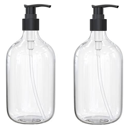 BallHull 10 Ounce Clear Plastic Pump Bottle Dispenser, Refillable Empty Bottle Container with Pump for Essential Oil Soap Lotion Shampoo, 2 Pcs - Image 1