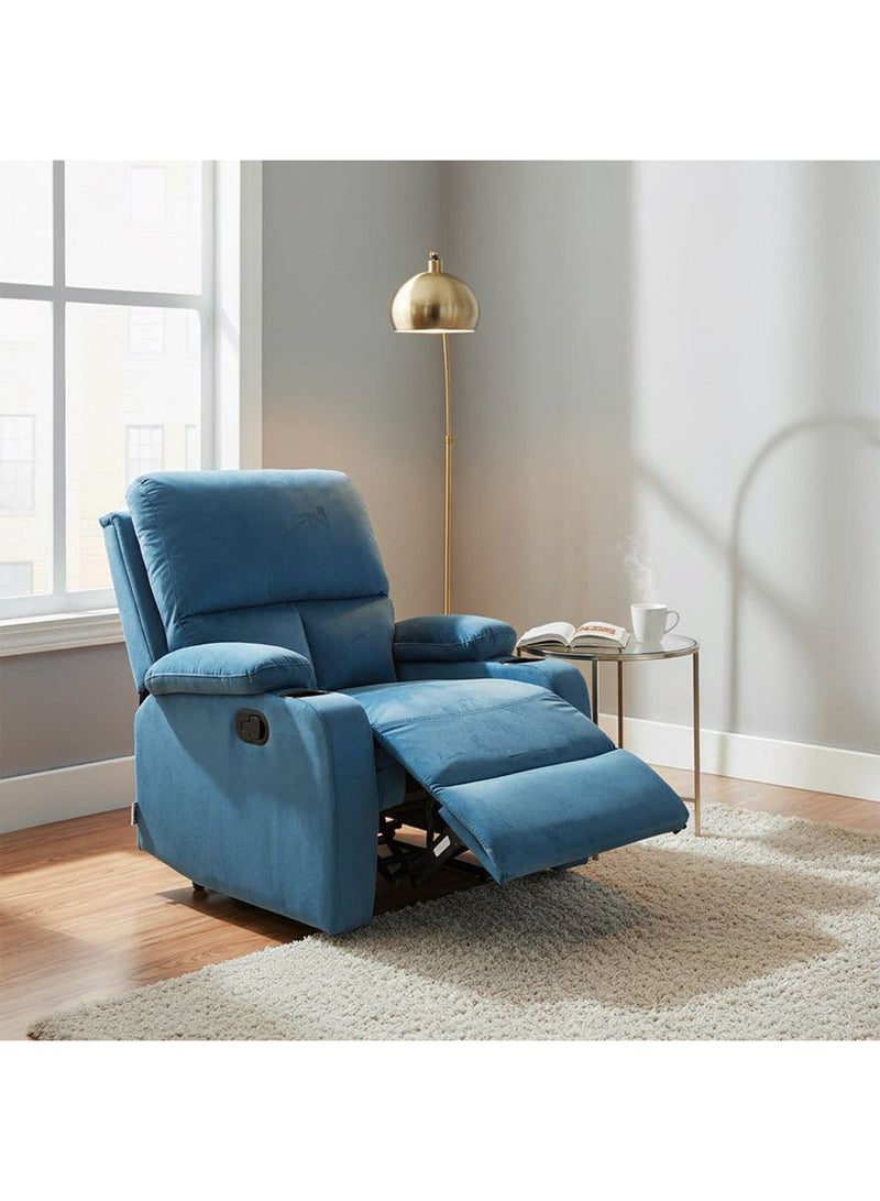 DANUBE HOME كرسي استرخاء قماش إليانا مع حامل أكواب | تصميم حديث كرسي واحد مريح | أثاث غرفة المعيشة المريح L81xW94xH97cm - أزرق - Image 1