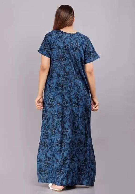 Vlazom Women's Pure Cotton Rajasthani Nighty & Jaipuri Maxi Gown – Pack of 2, Soft & Breathable Sleepwear (Blue&BluePink, Free Size) - Image 4