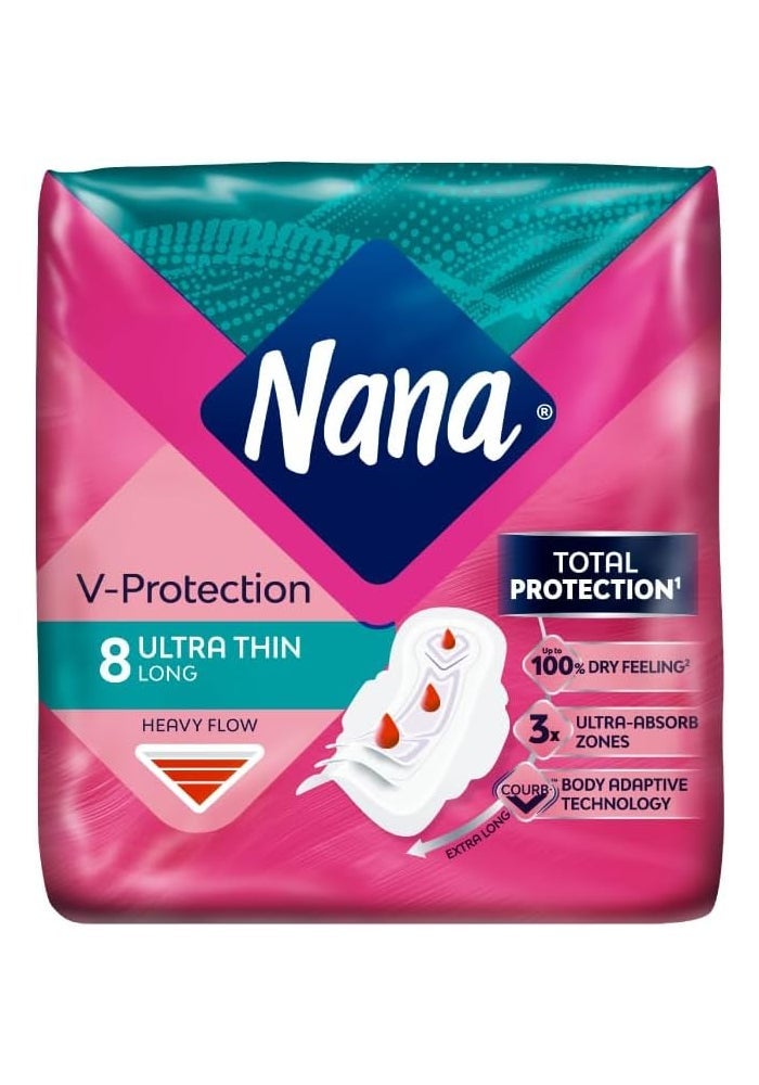 Nana فوط صحية طويلة رفيعة مع أجنحة من نانا V-Protection - 8 قطع - Image 1