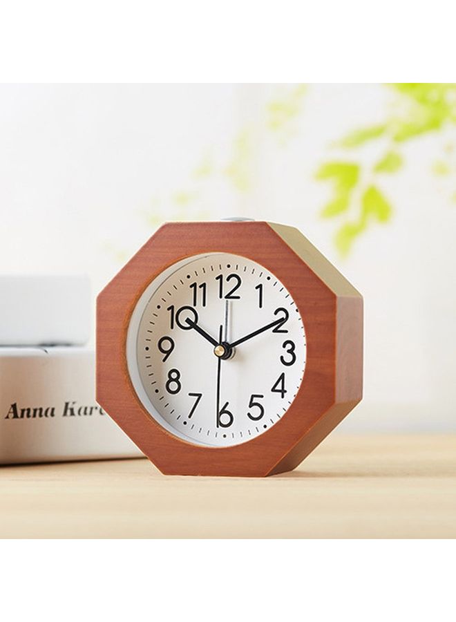 NIBEMINENT Wooden Octagonal Alarm Clock Brown/White 10.7x10.7x5.5cm - Image 1
