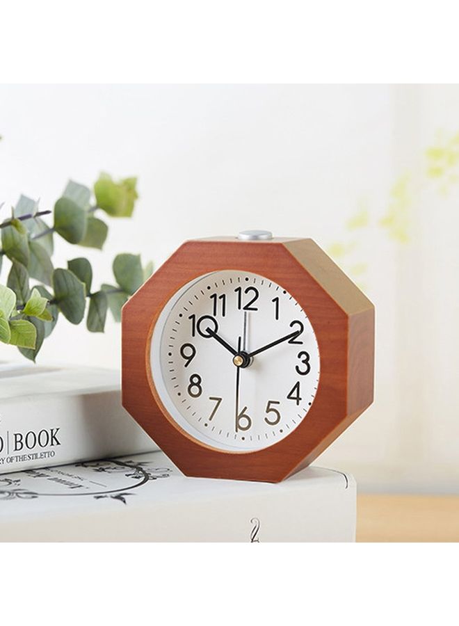 NIBEMINENT Wooden Octagonal Alarm Clock Brown/White 10.7x10.7x5.5cm - Image 2