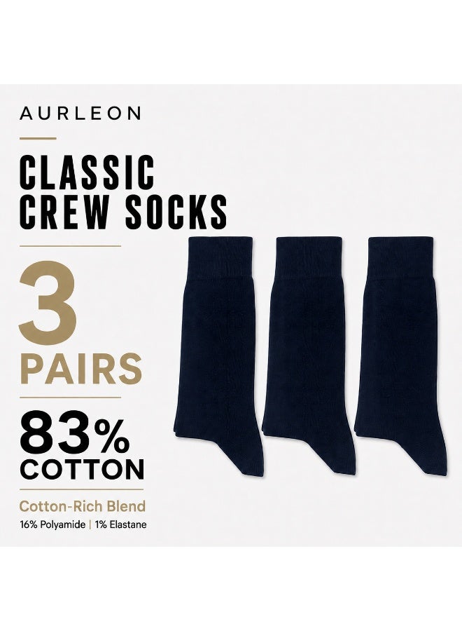 Aurleon 83% Cotton Crew Socks – 3 Pack – Flat Toe Seam - Image 1