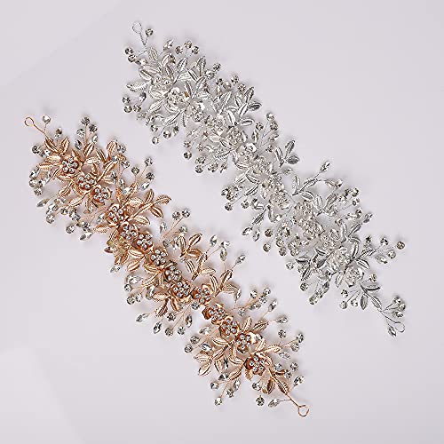 YERTTER Hair Band, Gold - Wedding Bridal Big Flower Vine Leaf Headband Rhinestone Headpiece for Bride Bridesmaid Flower Girl Wedding Prom Brithday Party - Image 3