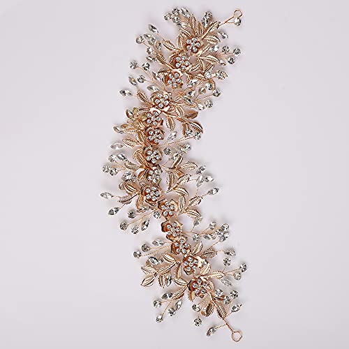 YERTTER Hair Band, Gold - Wedding Bridal Big Flower Vine Leaf Headband Rhinestone Headpiece for Bride Bridesmaid Flower Girl Wedding Prom Brithday Party - Image 2