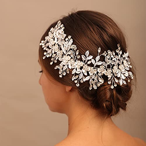 YERTTER Hair Band, Gold - Wedding Bridal Big Flower Vine Leaf Headband Rhinestone Headpiece for Bride Bridesmaid Flower Girl Wedding Prom Brithday Party - Image 4