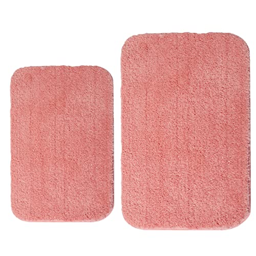 DSHXL 2 Piece Bathroom Rugs and Mats Sets, Soft Bath Mats for Bathroom with Non-Slip Backing, Machine Washable Microfiber Absorbent Bath Rugs (16''x24'' Plus 20''x32'',Pink) - Image 1