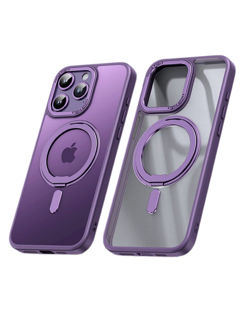 حافظة هاتف فاخرة بحامل حلقي 360 درجة لهاتف iPhone 16 Pro Max 6.9 بوصة، مغناطيسي قوي متوافق مع الشحن اللاسلكي MagSafe، حافظة هاتف مضادة للسقوط من سبائك الألومنيوم (أرجواني) - Image 1