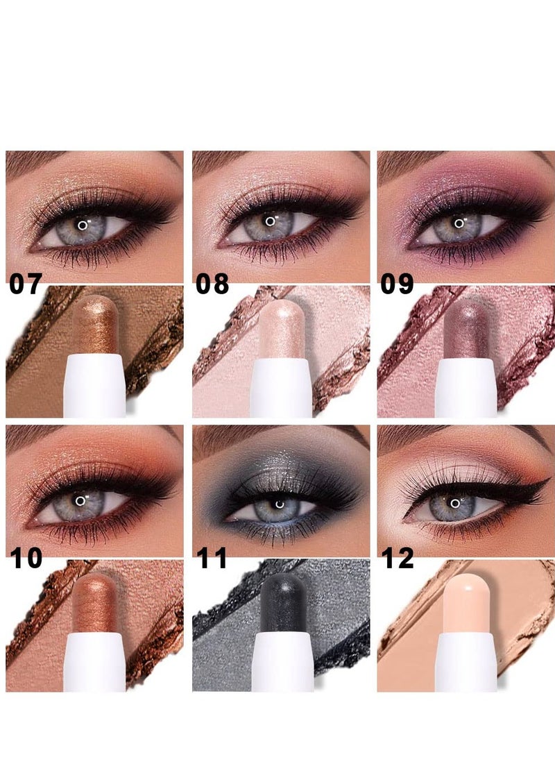 SYOSI 6 Pcs Eye Shadow Stick Makeup Set Waterproof Cream Eye Shadow Pencil Eyeliner Crayon Set for Eyes White Brown Gold Pink Dark Purple Bronzer Black Shimmer Eye Brightener Stick Highlighter - Image 2