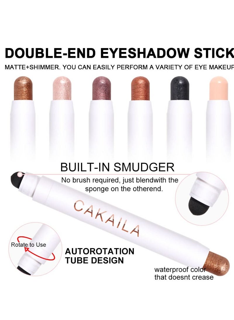 SYOSI 6 Pcs Eye Shadow Stick Makeup Set Waterproof Cream Eye Shadow Pencil Eyeliner Crayon Set for Eyes White Brown Gold Pink Dark Purple Bronzer Black Shimmer Eye Brightener Stick Highlighter - Image 4