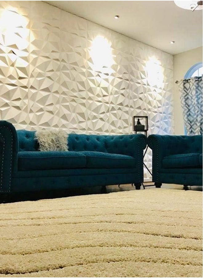 EzzySo - 12 Pcs 3D Wall Panel 3D Texture PVC Wallpaper Diamond Design Decorative Wall Cover For Living Room Lobby Bedroom Office PVC Material White Each 30x30cm - Image 1