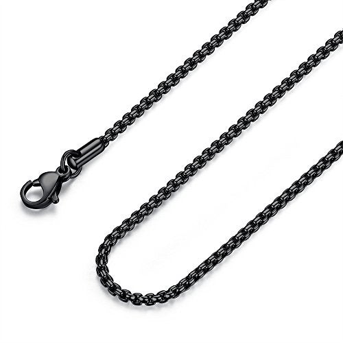 FOSIR Mens Womens 2mm Stainless Steel Black Rolo Cable Chain Necklace (24 Inch) - Image 1