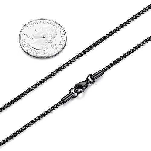 FOSIR Mens Womens 2mm Stainless Steel Black Rolo Cable Chain Necklace (24 Inch) - Image 2