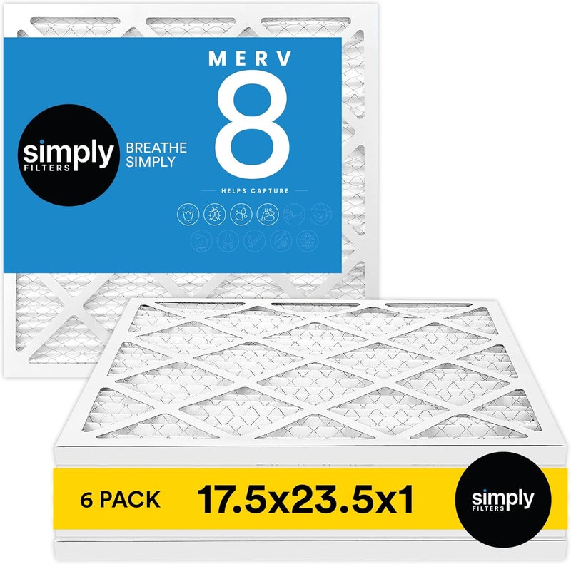 SIMPLY 17.5x23.5x1 Air Filter, Merv 8, 6 Pack, For Home AC Furnace & HVAC (Actual Size: 17.5x23.5x"x0.75") DUST, Pet, & Allergy Control - Image 1