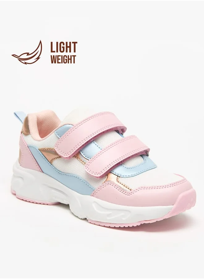 Little Missy Panelled Lightweight Sneakers with Hook and Loop Closure