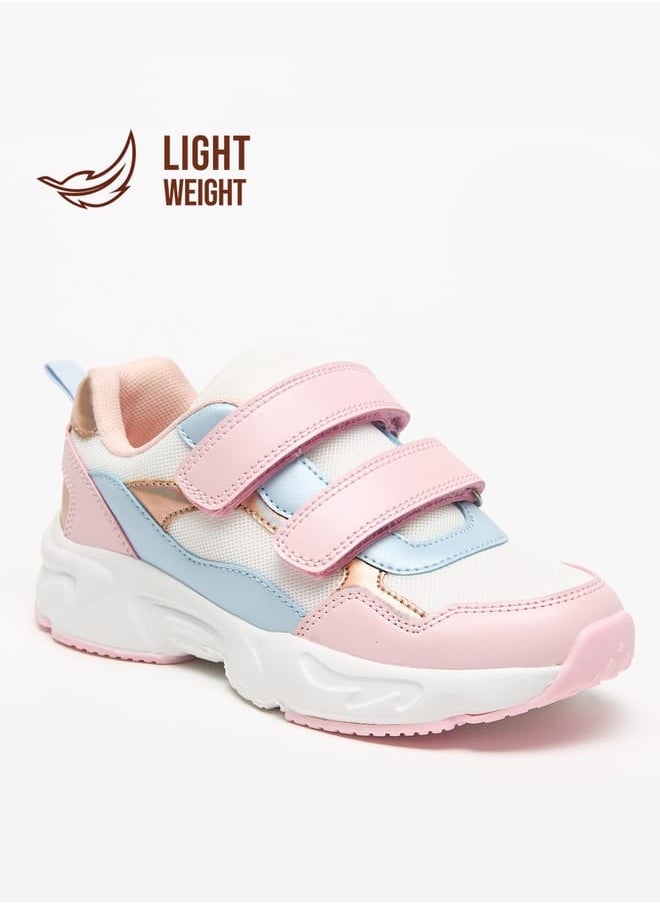 Little Missy Panelled Lightweight Sneakers with Hook and Loop Closure  - Image 1