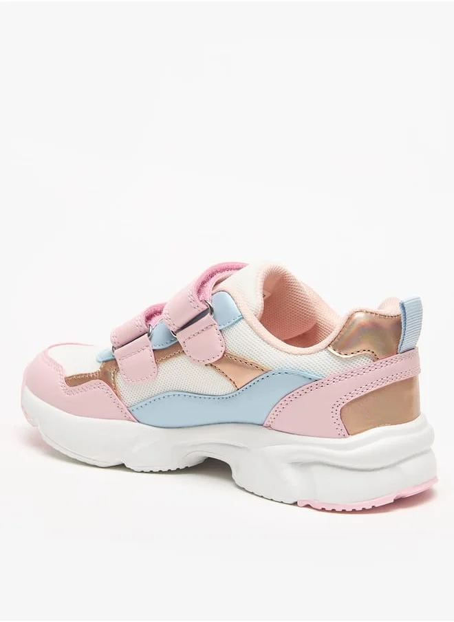 Little Missy Panelled Lightweight Sneakers with Hook and Loop Closure