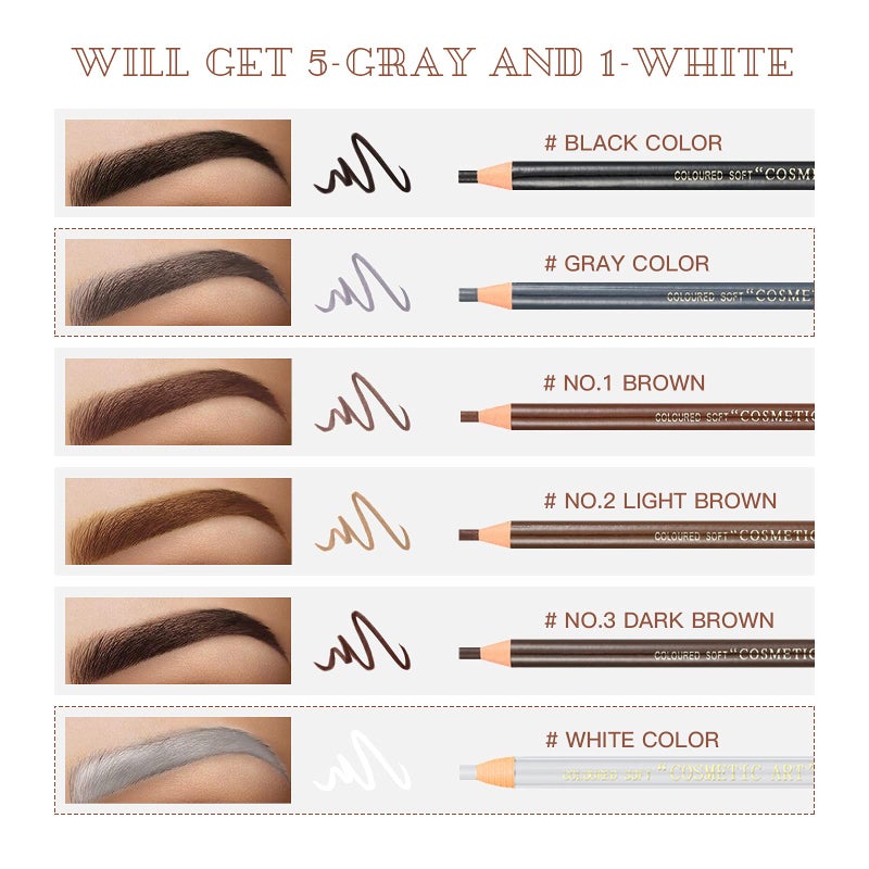 LSxia Waterproof Eye-Brows Pen-cil Set, Pull Cord Peel-off Eyebrow Pencil Microblading Eyebrow Pen Supplies Kit, White Eye-Liner Pencil and Eyebrows Tool Tattoo Makeup For Marking (5+1 Gray) - Image 4