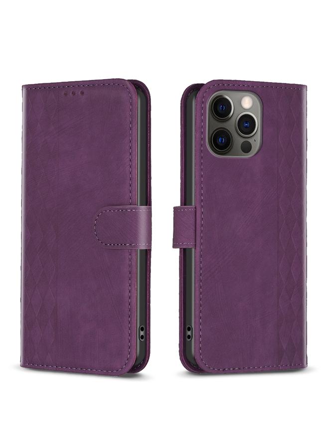 Zaboon Case For iPhone 12 Pro Max Plaid Embossed Leather Phone Case - Image 1