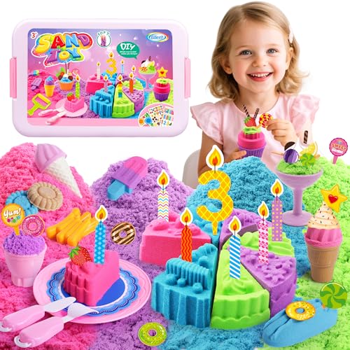 Billeeit Cake  Ice Cream Sensory Bin Sand Toy Sand Kit Sensory Toys wlid and 4 Color Moldable Sensory Play Sand 22lbs Molds Tools Set 43pcs Total for Toddlers Fun Easter Gifts for Kids 3 - Image 1