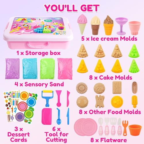 Billeeit Cake  Ice Cream Sensory Bin Sand Toy Sand Kit Sensory Toys wlid and 4 Color Moldable Sensory Play Sand 22lbs Molds Tools Set 43pcs Total for Toddlers Fun Easter Gifts for Kids 3 - Image 5