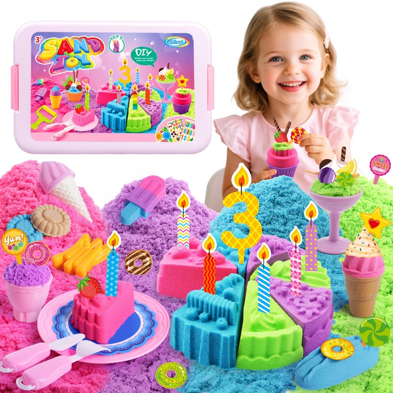 Billeeit Cake  Ice Cream Sensory Bin Sand Toy Sand Kit Sensory Toys wlid and 4 Color Moldable Sensory Play Sand 22lbs Molds Tools Set 43pcs Total for Toddlers Fun Easter Gifts for Kids 3 - Image 3