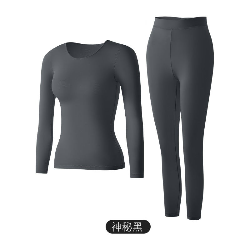 Explosions Beautiful Autumn Skin Winter Clothes High Elastic Abdominal Moisturizing Moisturizing Ultra-thin Base Thermal Underwear Top suit Women Dark gray (set) 