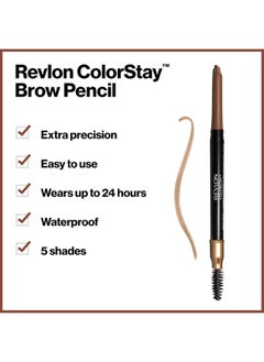 Revlon Professional 24HR Colorstay Eyebrow Pencil with Spoolie Brush Waterproof Angled Tip Applicator Unisex 210 Soft Brown 0.9 g  - Image 2