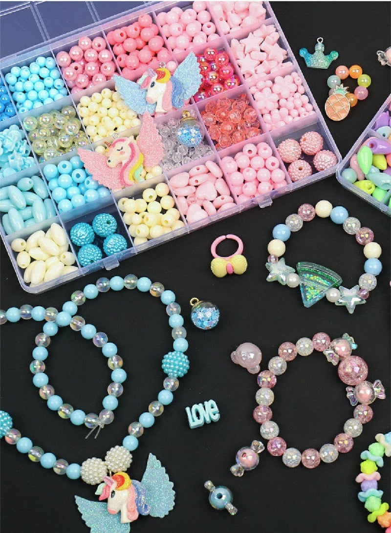 طقم خرز يونيكورن جديد بألوان جذابة - مجموعة صنع مجوهرات كاملة مع ٩ أدوات (الهدية المثالية للبنات) - Image 4