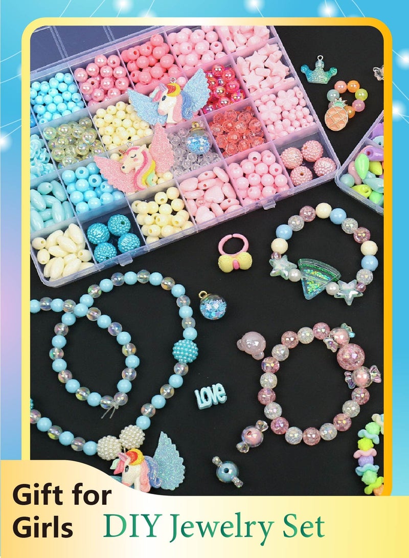 طقم خرز يونيكورن جديد بألوان جذابة - مجموعة صنع مجوهرات كاملة مع ٩ أدوات (الهدية المثالية للبنات) - Image 1