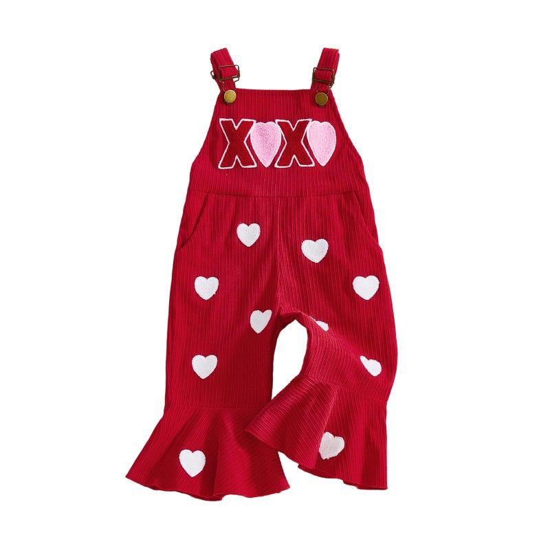 Rtnnsbbfcm Toddler Baby Girl Valentines Outfit Love Heart Overalls Kids Bell Bottoms Little Girls Spring Clothing (Heart, 6-12 Months) - Image 1