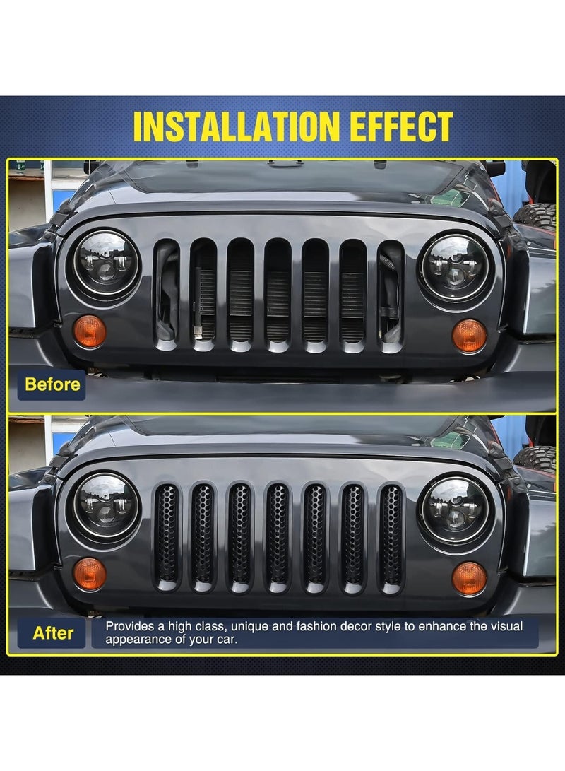 Generic Car Front Mesh Grille Cover, 7 Pack ABS Decorative Grill Inserts, Clip-in Front Mesh Grille Guard Protector for JK Wrangler 2007-2017, Durable Car Exterior Accessories Replacement  - Image 2