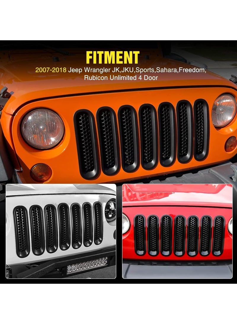 Generic Car Front Mesh Grille Cover, 7 Pack ABS Decorative Grill Inserts, Clip-in Front Mesh Grille Guard Protector for JK Wrangler 2007-2017, Durable Car Exterior Accessories Replacement  - Image 5