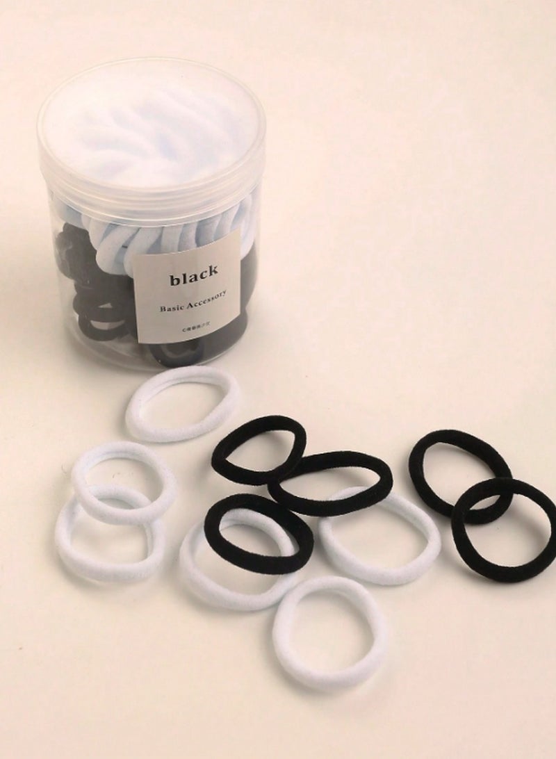 Hair Ties Set –Soft Elastic Hair Bands for Girls, 4cm (1.57 inch) | No Damage Ponytail Holders in Black and White Colors (50 Pcs) - Image 1