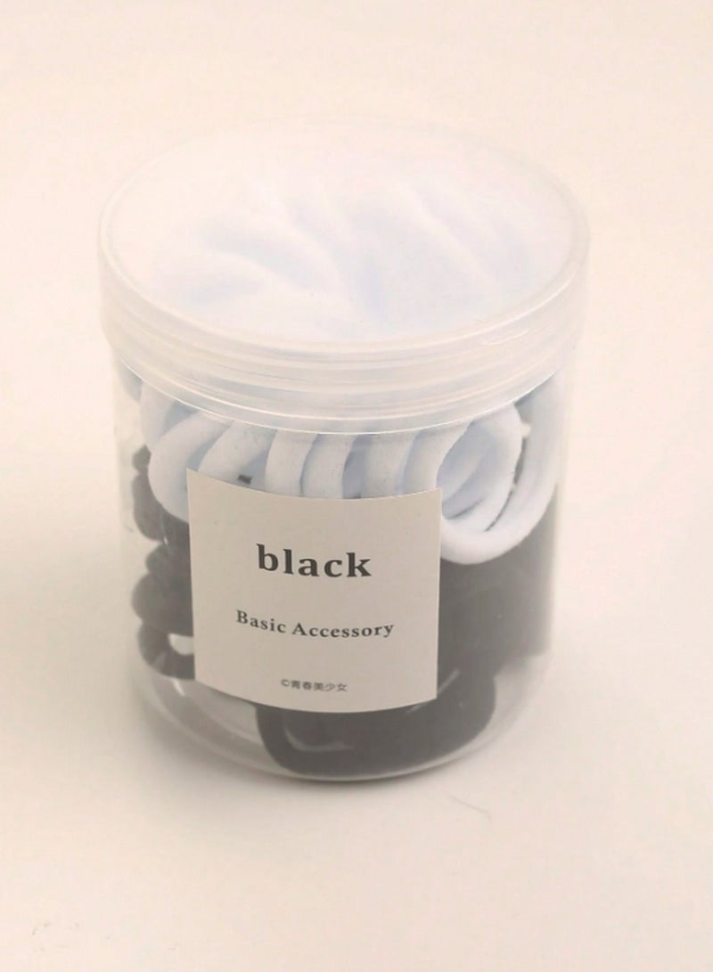 Hair Ties Set –Soft Elastic Hair Bands for Girls, 4cm (1.57 inch) | No Damage Ponytail Holders in Black and White Colors (50 Pcs) - Image 2
