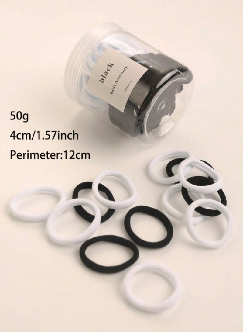 Hair Ties Set –Soft Elastic Hair Bands for Girls, 4cm (1.57 inch) | No Damage Ponytail Holders in Black and White Colors (50 Pcs) - Image 4