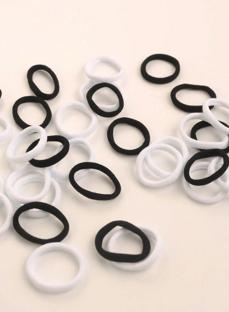 Hair Ties Set –Soft Elastic Hair Bands for Girls, 4cm (1.57 inch) | No Damage Ponytail Holders in Black and White Colors (50 Pcs) - Image 5