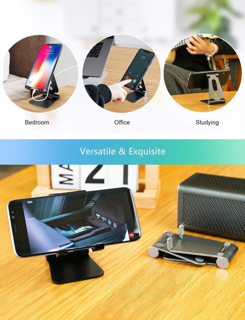 WinCheer حامل هاتف محمول قابل للتعديل للمكتب، حامل هاتف ألومنيوم قابل للطي متعدد الزوايا، قاعدة مكتبية متوافقة مع iPhone Xs Max Xr X، هاتف ذكي أندرويد، Switch، ملحقات Kindle (أسود) - Image 4