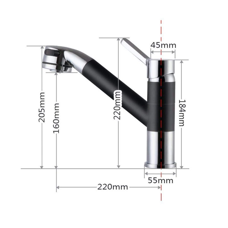 AQUAKART AQUAKART Short Single Lever Kitchen Sink Mixer with 360 Swivel Spout and PullDown SprayerBlack and Chrome Finish Sink Faucet Sink Tap Black Brass and Chrome Finish - Image 3