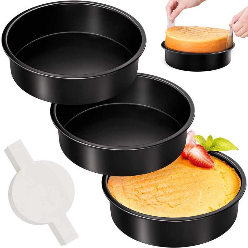 AltarreT 8 Inch Round Cake Pan Set of 3 Nonstick Baking Pans with 100PCS Parchment Paper Dishwasher Safe - Image 2