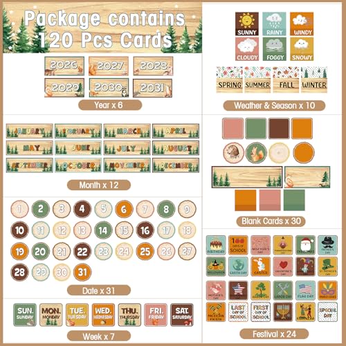 Sinload Classroom Calendar Pocket Chart Set Calendar Bulletin Board Set Seasons Festival Weather Pocket Chart for Classroom Decoration Back to School SuppliesWoodlandWood Color - Image 3