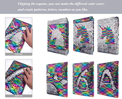 GINMLYDA Sequin Girls Journal for Kids 85x55 Inches 160 Lined Pages Diary for Girls Unicorn Reversible Flip Sequence Notebook for Teenage Pre School Writing Drawing Travel GiftsRainbowSliver - Image 5