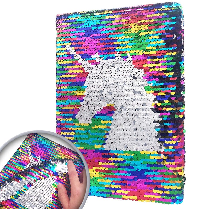 GINMLYDA Sequin Girls Journal for Kids 85x55 Inches 160 Lined Pages Diary for Girls Unicorn Reversible Flip Sequence Notebook for Teenage Pre School Writing Drawing Travel GiftsRainbowSliver - Image 3