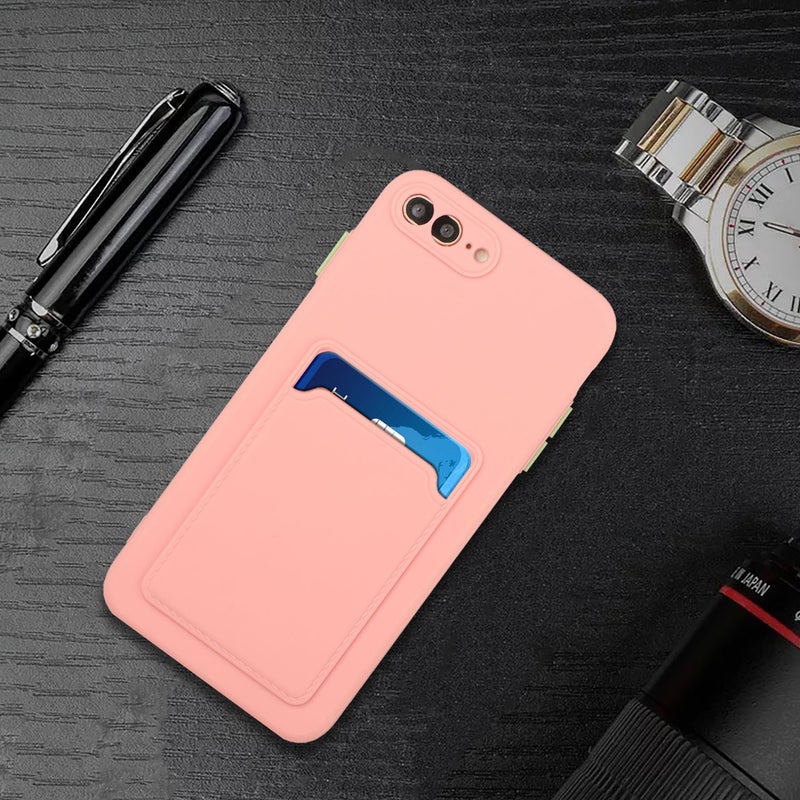 HuHa غطاء حماية بتصميم فتحة بطاقة مقاوم للصدمات TPU لجهاز iPhone 8 Plus و 7 Plus (وردي) - Image 5